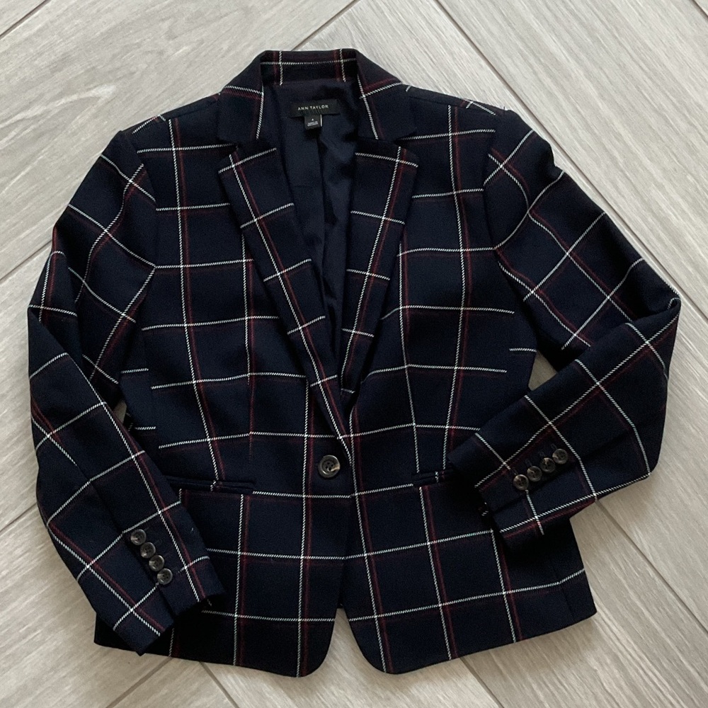 Ann Taylor Navy Red White Checkered Women's Blazer Size 4